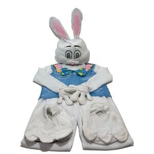 Bunny Costume White Plush Blue Vest Bow Tie Unisex Easter One Size Fits Most